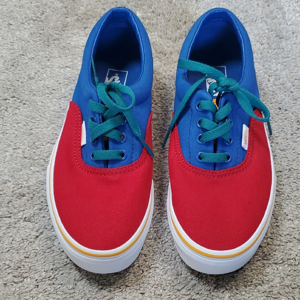 Vans Red, Blue And Green Durable Canvas Sneakers. Kids 4.5/ Womens 6
